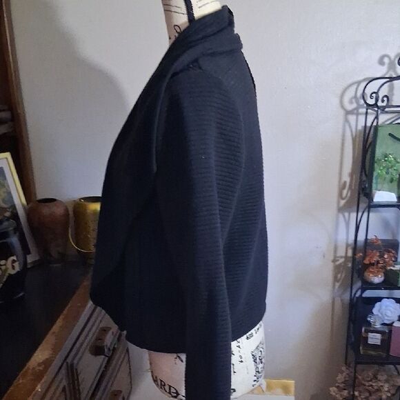 Anthropologie DOLAN Black Ribbed Open Front Draped Cropped Blazer Jacket Large - Picture 5 of 10